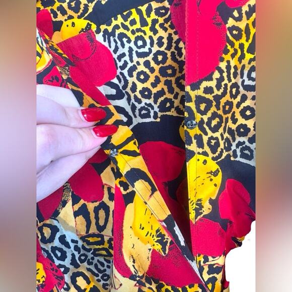 ADRIANNA PAPELL | 100% SILK Vintage Cheetah Multi-Print Floral Wrap Dress - Picture 5 of 13